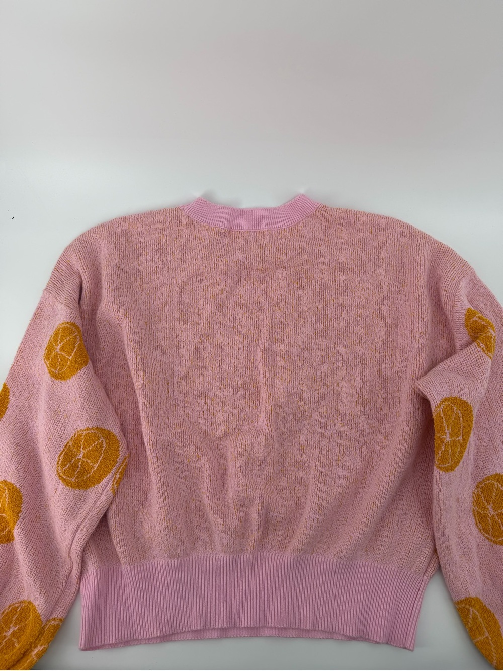 525 America Pink Orange Citrus Fruit Print Knit Sweater Balloon Sleeve XS - Picture 6 of 6